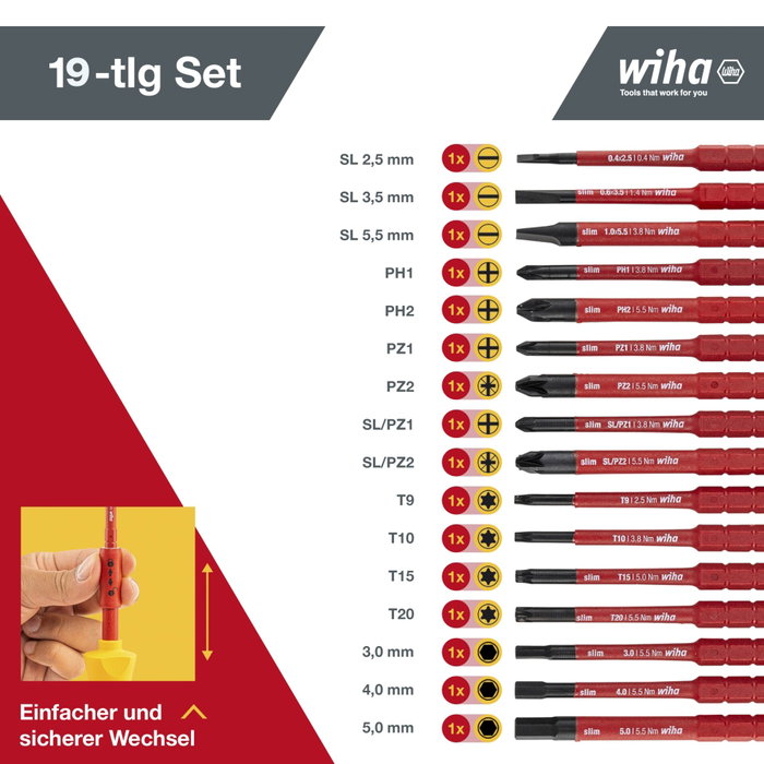 Wiha slimVario Starter Set 2831T18 con 2 Destornilladores y 16 Puntas Wiha slimVario Starter Set 2831T18 con 2 Destornilladores y 16 Puntas