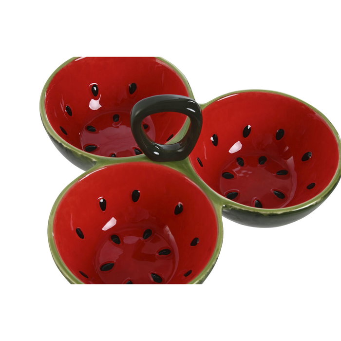 DKD Home Decor Set de 3 Cuencos de Gres Sandía Rojo y Verde, FRUITS 24