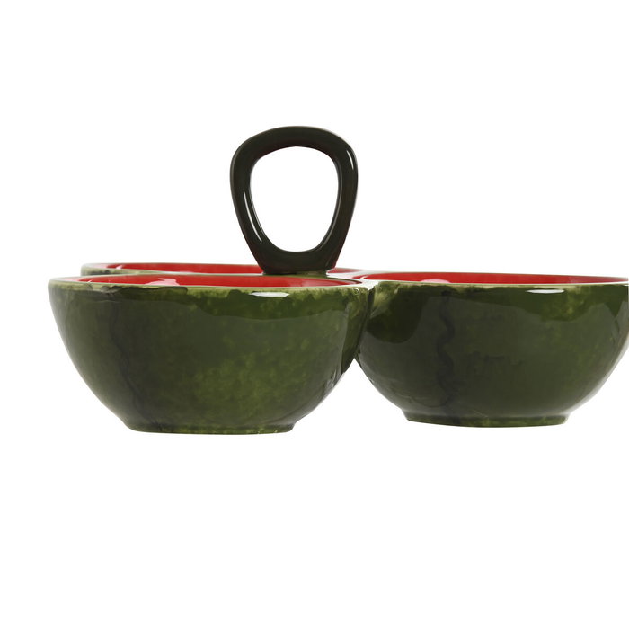 DKD Home Decor Set de 3 Cuencos de Gres Sandía Rojo y Verde, FRUITS 24