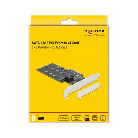 DeLOCK Tarjeta de Expansión PCIe x4 con 3 Puertos SATA 6 Gb/s y 2 Ranuras M.2 Key B - Factor de Forma Low Profile