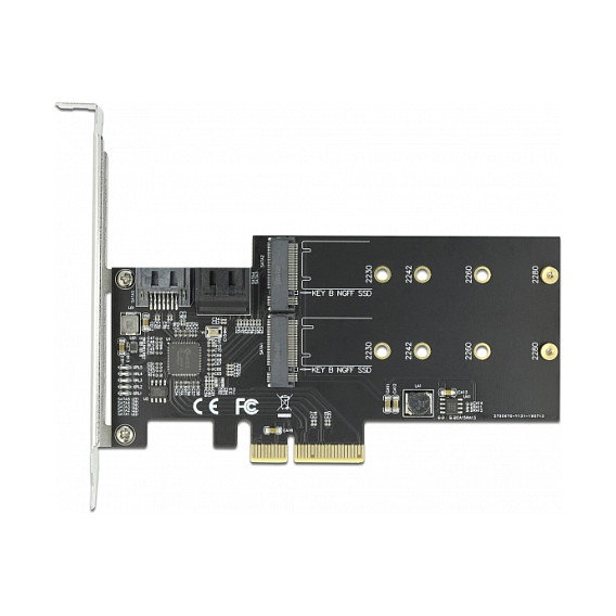 DeLOCK Tarjeta de Expansión PCIe x4 con 3 Puertos SATA 6 Gb/s y 2 Ranuras M.2 Key B - Factor de Forma Low Profile