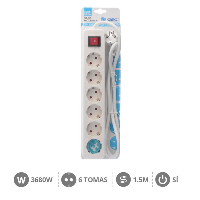 GSC Evolution Base múltiple Serie Mega 6T con interruptor, 1,5M GSC Evolution Base múltiple Serie Mega 6T con interruptor, 1,5M