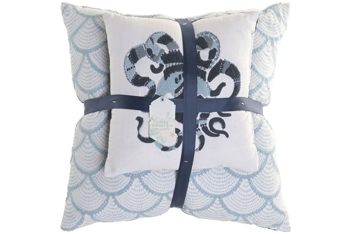 DKD Home Decor Set de 2 Cojines de Algodón Azul y Blanco 50x50 cm