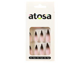 Uñas Postizas Halloween Degradado Negro y Rosa Natural en Forma de Almendra