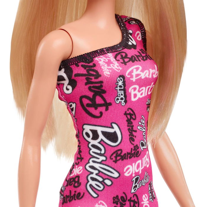 Barbie Muñeca Fashionista Vestido Logotipo Hrh07 Pelo Liso Rubio