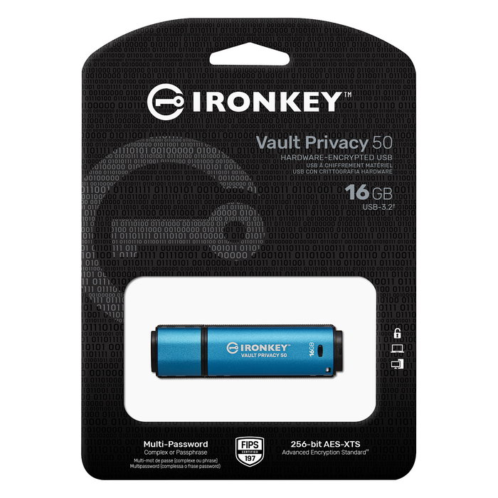 Kingston IronKey Vault Privacy 50 - Pendrive Seguro con Hardware Encryption - 16 GB - IKV50/16GB