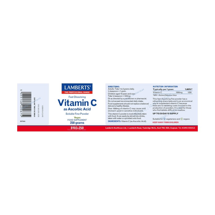 Lamberts Vitamina C Ácido Ascórbico 250 g