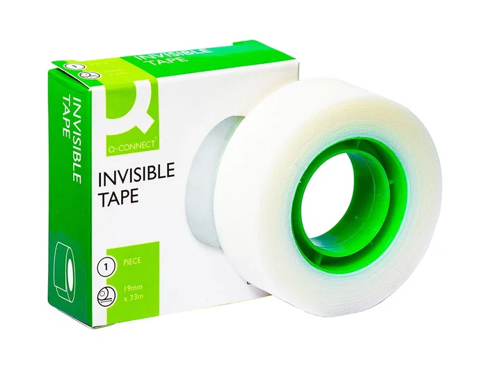 Q-connect Cinta Adhesiva Invisible, 33 m x 19 mm, para Embalaje, Escritura y Fotocopias, No Amarillea, Fácil de Cortar