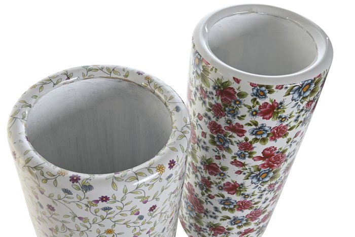 DKD Home Decor Paraguero Blanco Multicolor Porcelana Flores 19 x 45 x 19 cm (2 Unidades) DKD Home Decor Paraguero Blanco Multicolor Porcelana Flores 19 x 45 x 19 cm (2 Unidades)