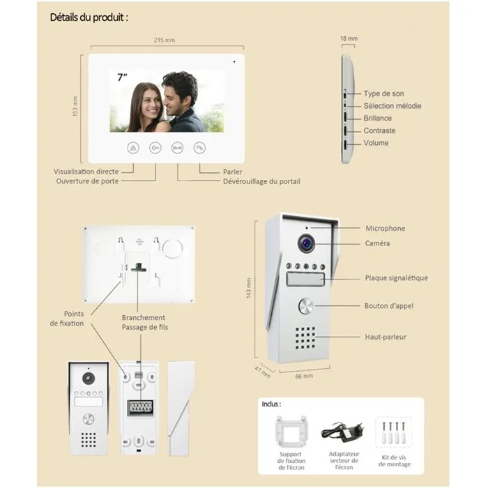 Kyf KYF1714615894765 Videoportero Cableado con Conexión Wi-Fi y Pantalla Táctil de 7 Pulgadas