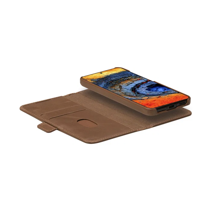 Lynge Funda Libro de Cuero para Samsung Galaxy S25 - 15,8 cm (6.2") - Color Bronceado