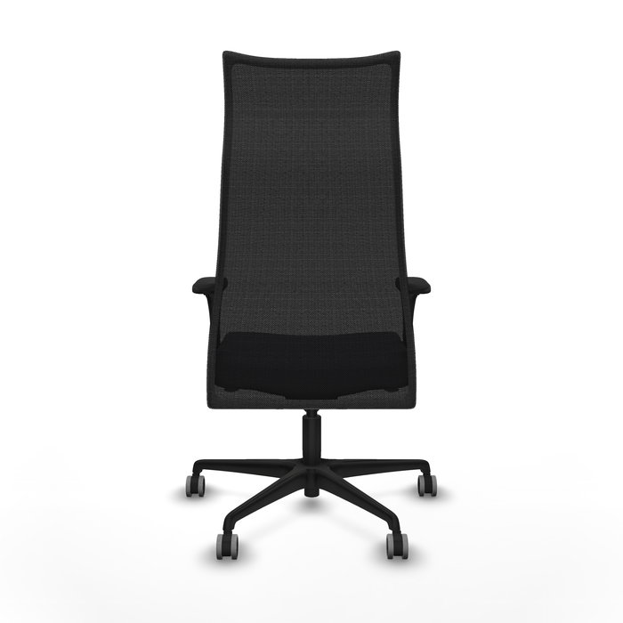 Sillón Albacete con mecanismo Sincro tapizada con Tela color Gris oscuro y malla color Negro. Equipado con Base nailon negra, Brazos 1D y Ruedas 65 mm parqué