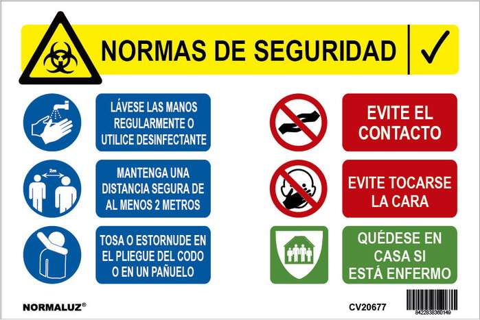 NORMALUZ Señal de seguridad Normas Seguridad Corona Virus 30x20 cm NORMALUZ Señal de seguridad Normas Seguridad Corona Virus 30x20 cm
