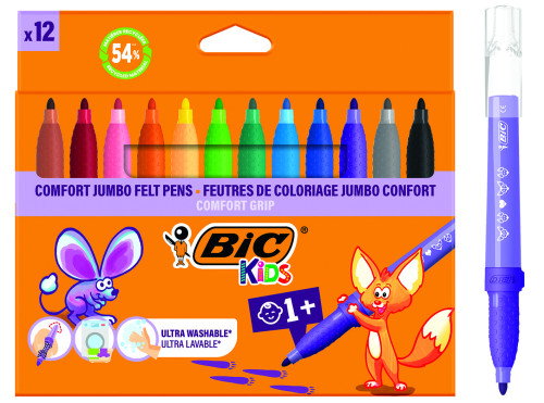 Bic Kids Comfort Jumbo Pack de 12 Rotuladores con Tinta Lavable