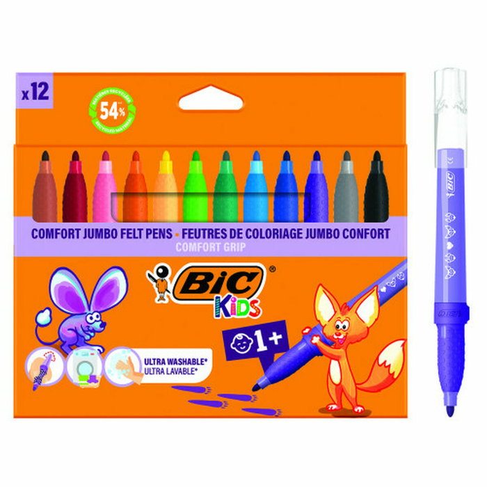Bic Kids Comfort Jumbo Pack de 12 Rotuladores con Tinta Lavable