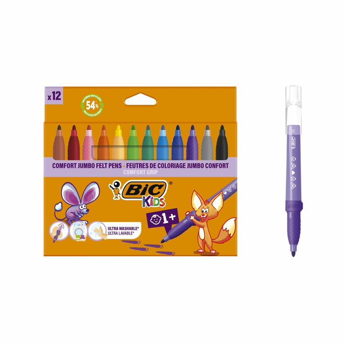 Bic Kids Comfort Jumbo Pack de 12 Rotuladores con Tinta Lavable