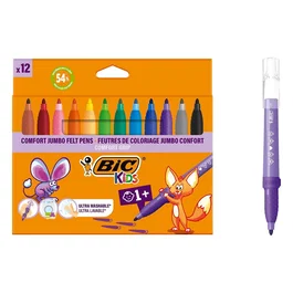 Bic Kids Comfort Jumbo Pack de 12 Rotuladores Colores Surtidos con Tinta Lavable