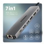 Axagon HMC-7HX2 Hub USB con 2x USB-A, 1x USB-C, 2x HDMI 2.0, 1x RJ45 y 100 W PD - plata