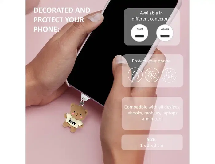 Wondee Protector Decorativo para Puerto USB C Tipo C con Charm Colgante de Oso, Evita Polvo y Suciedad, Para Smartphone, Modelo Funny Bear, 30x10x20 mm Wondee Protector Decorativo para Puerto USB C Tipo C con Charm Colgante de Oso, Evita Polvo y Suciedad, Para Smartphone, Modelo Funny Bear, 30x10x20 mm
