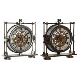 DKD Home Decor Reloj Sobremesa Vintage Dorado Plateado 9.5 x 35 x 31 cm (2 Unidades)