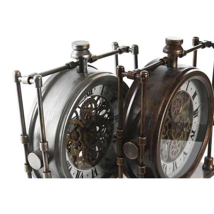 DKD Home Decor Reloj Sobremesa Vintage Dorado Plateado 9.5 x 35 x 31 cm (2 Unidades)