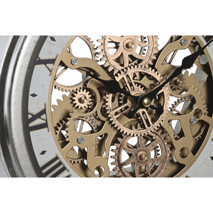 DKD Home Decor Reloj Sobremesa Vintage Dorado Plateado 9.5 x 35 x 31 cm (2 Unidades)