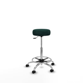 Taburete Tolosa con mecanismo Giratorio tapizada con Similpiel color No aplica y malla color Verde botella. Equipado con Base cromada, Sin brazos y Ruedas de parqué