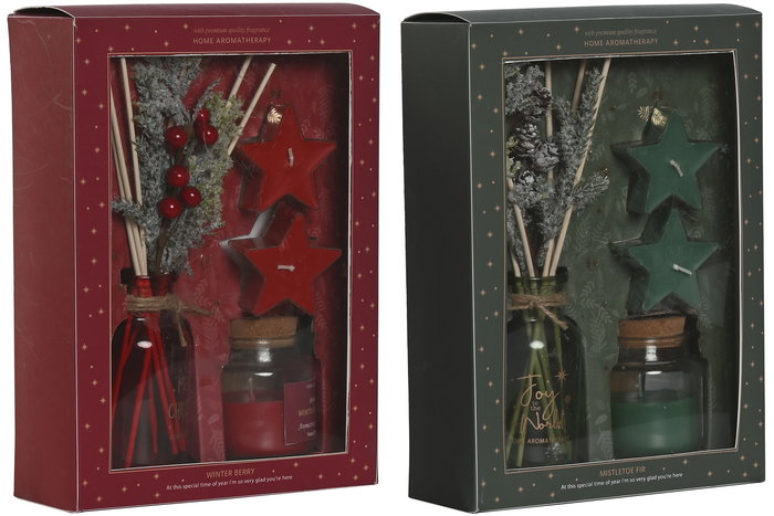 DKD Home Decor Ambientador Mikado Navidad Tradicional Verde Rojo 7 x 25 x 18 cm Set de 3 (4 Unidades)
