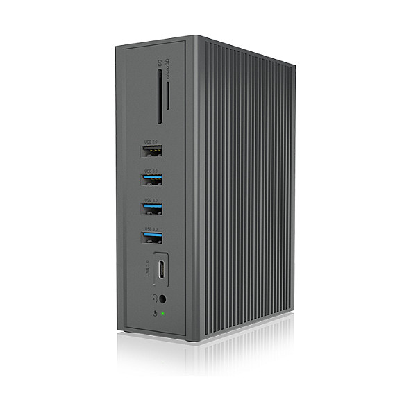 ICY BOX IB-DK2262AC Docking Station USB-C 16-in-1 con PD 55W, 4K 60Hz, Gigabit Ethernet, 3 Pantallas, Lector de Tarjetas, Aluminio Antracita