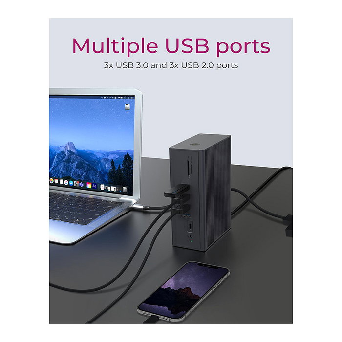 ICY BOX IB-DK2262AC Docking Station USB-C 16-in-1 con PD 55W, 4K 60Hz, Gigabit Ethernet, 3 Pantallas, Lector de Tarjetas, Aluminio Antracita