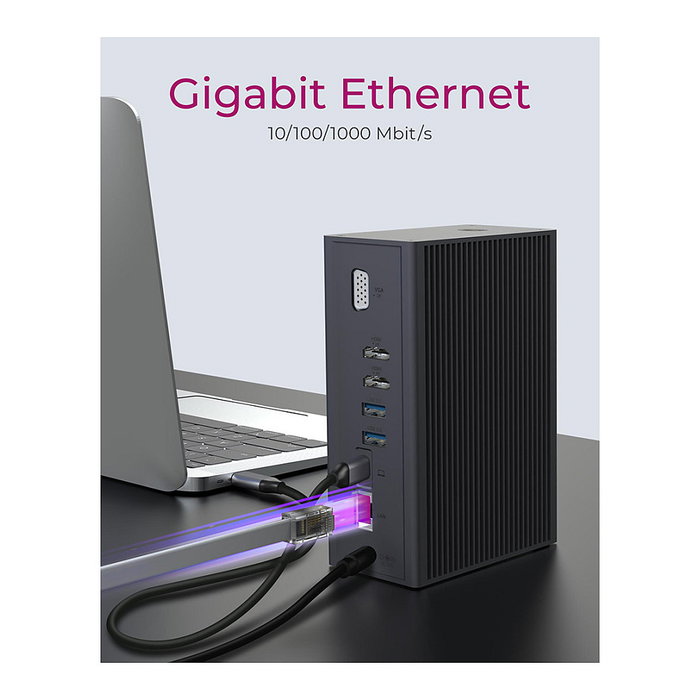 ICY BOX IB-DK2262AC Docking Station USB-C 16-in-1 con PD 55W, 4K 60Hz, Gigabit Ethernet, 3 Pantallas, Lector de Tarjetas, Aluminio Antracita