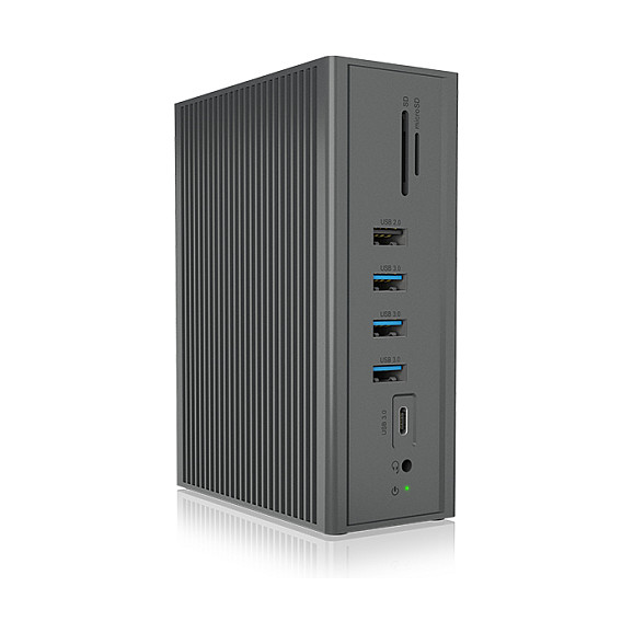 ICY BOX IB-DK2262AC Docking Station USB-C 16-in-1 con PD 55W, 4K 60Hz, Gigabit Ethernet, 3 Pantallas, Lector de Tarjetas, Aluminio Antracita