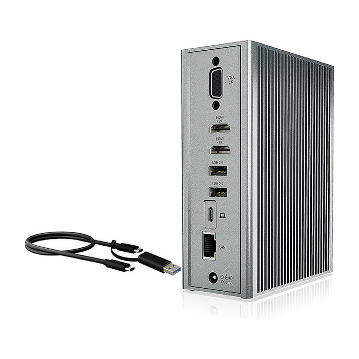 ICY BOX IB-DK2262AC Docking Station USB-C 16-in-1 con PD 55W, 4K 60Hz, Gigabit Ethernet, 3 Pantallas, Lector de Tarjetas, Aluminio Antracita