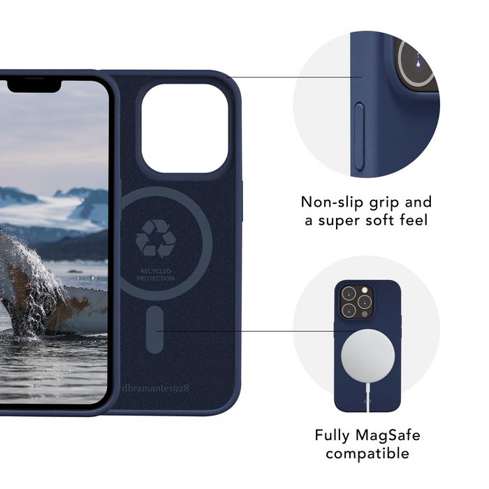 dbramante1928 Funda Monaco para iPhone 14 Pro Max Pacific Blue - Protección Impacto 3 Capas, MagSafe, Silicona Reciclada