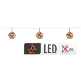 Decorative Lightning Guirnalda a Pilas 10 LEDs Bolas Cobre Luz Blanco Cálido 1.3m