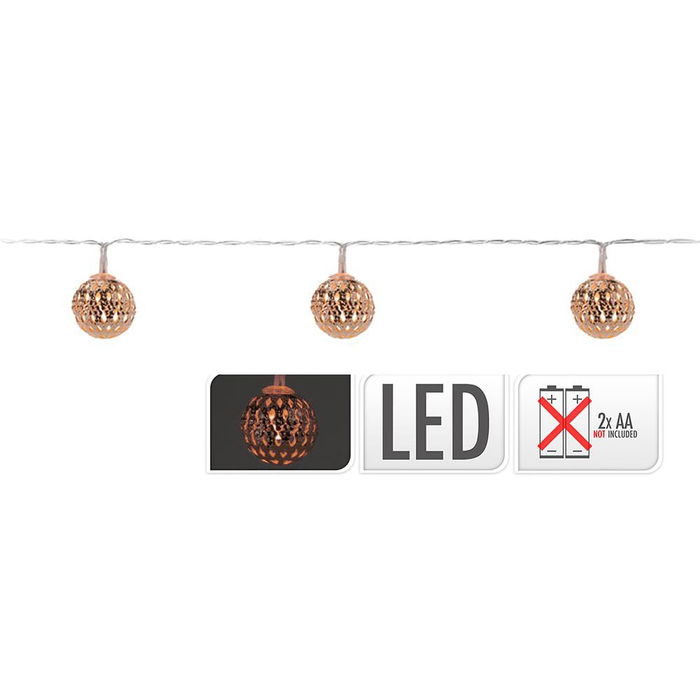 Decorative Lightning Guirnalda a Pilas 10 LEDs Bolas Cobre Luz Blanco Cálido 1.3m