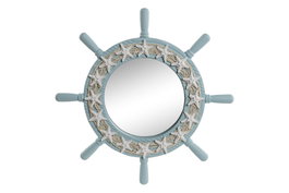 DKD Home Decor Espejo de Madera y Cuerda Azul Celeste
