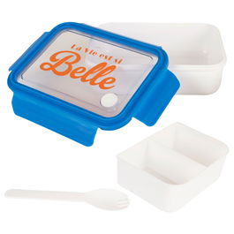 Cook Concept Fiambrera Dolce Vita 3 Compartimentos con Tapa de Válvula y Tenedor 2 en 1, Azul, Rosa o Amarillo, 1.2 L