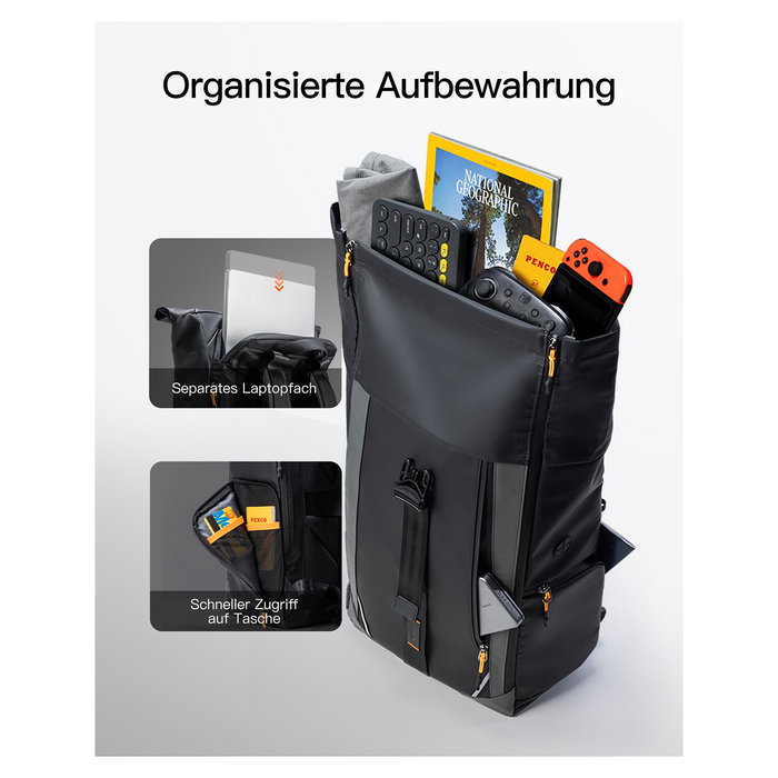 Inateck BP01009 Mochila Portátil 15.6-16 Pulgadas, 22-26.8L Unisex Impermeable con USB, Negra, Poliéster