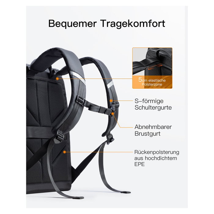 Inateck BP01009 Mochila Portátil 15.6-16 Pulgadas, 22-26.8L Unisex Impermeable con USB, Negra, Poliéster