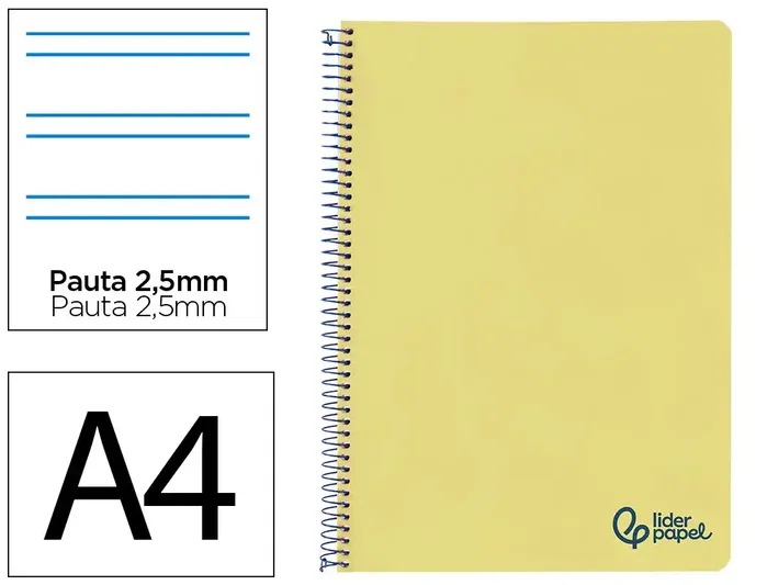 Liderpapel Cuaderno Espiral A4 Wonder Amarillo 80 Hojas Pauta Estrecha 2,5mm Liderpapel Cuaderno Espiral A4 Wonder Amarillo 80 Hojas Pauta Estrecha 2,5mm