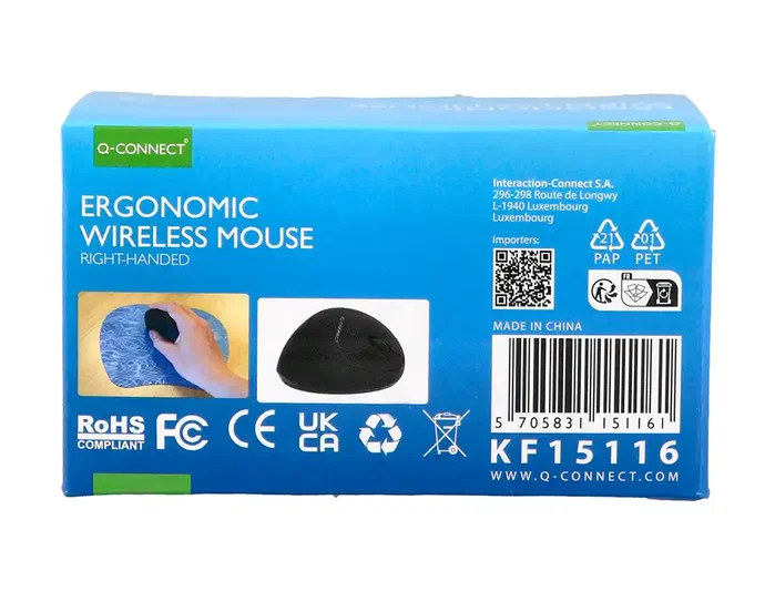 Q-connect Ratón Óptico Inalámbrico Ergonómico Vertical Negro Q-connect Ratón Óptico Inalámbrico Ergonómico Vertical Negro