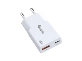 Equip 245522 Cargador 20W GaN Slim 2 Puertos USB-C PD3.0 + USB-A QC3.0 Carga Rápida con Protecciones Blanco
