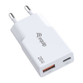 EQUIP Cargador Slim GaN 20W con 2 Puertos USB-C PD3.0/USB-A Blanco
