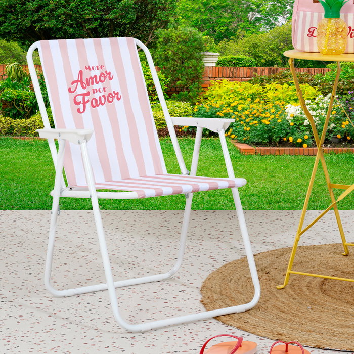 Home Deco Factory Silla Plegable Dolce Vita Rosa - Silla de Metal Plegable para Jardín, Terraza o Interiores