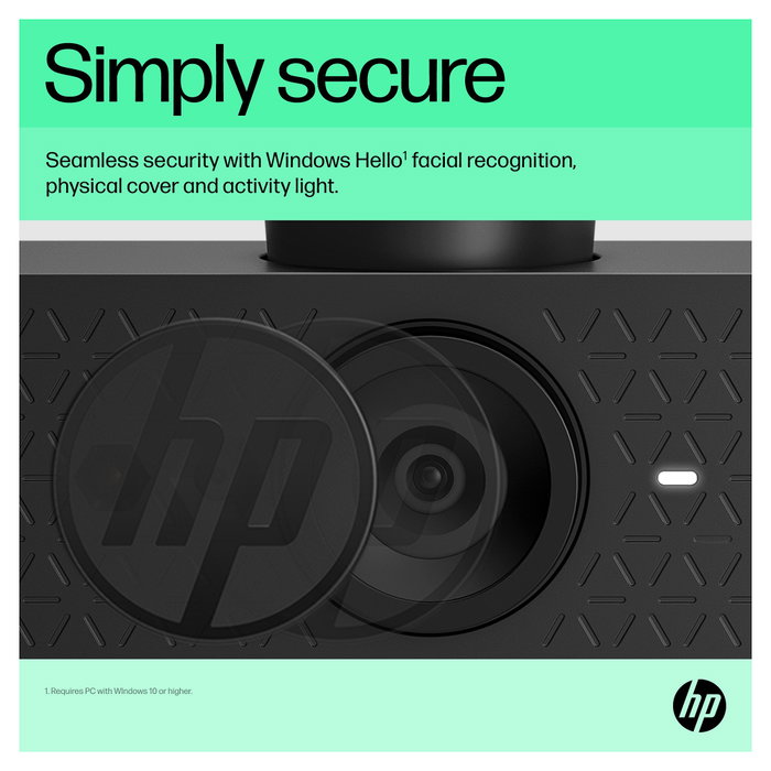 HP Webcam 625 FHD con IA y Windows Hello, Negro