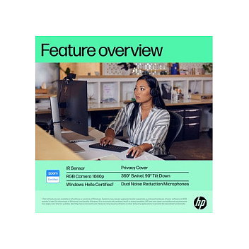 HP Webcam 625 FHD con IA y Windows Hello, Negro