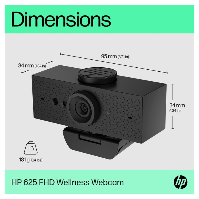 HP Webcam 625 FHD con IA y Windows Hello, Negro