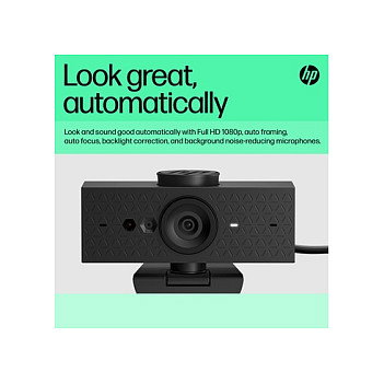 HP Webcam 625 FHD con IA y Windows Hello, Negro