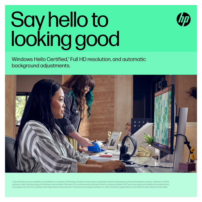 HP Webcam 625 FHD con IA y Windows Hello, Negro